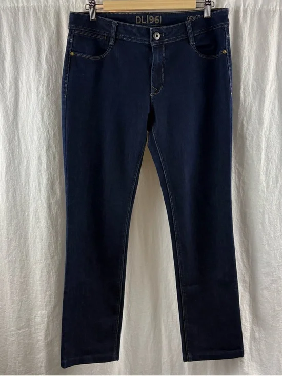 DL1961 Grace High Rise Straight Jeans in “Twilight” Dark Wash 32 - Picture 3 of 12